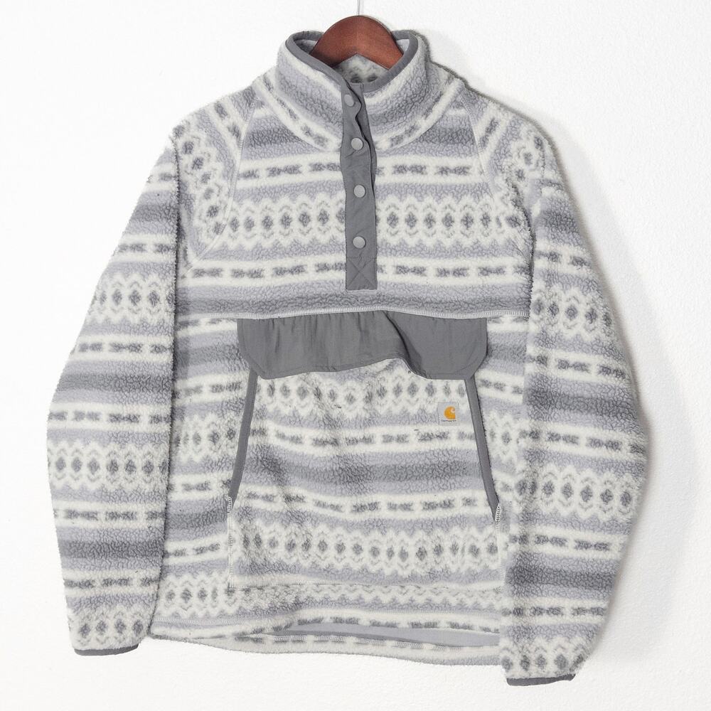 Carhartt Nordic Fleece Snap Pullover Gray White Size L Gorpcore Workwear